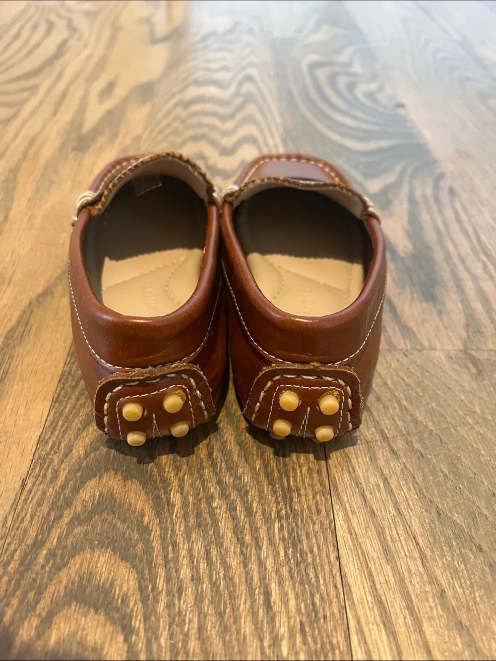 Brown Leather Kids Loafers with Green & Red Stripe
